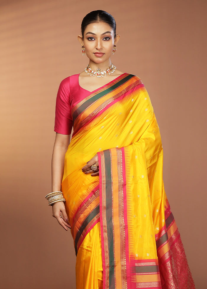 Yellow Kanjivaram Silk Saree With Blouse Piece