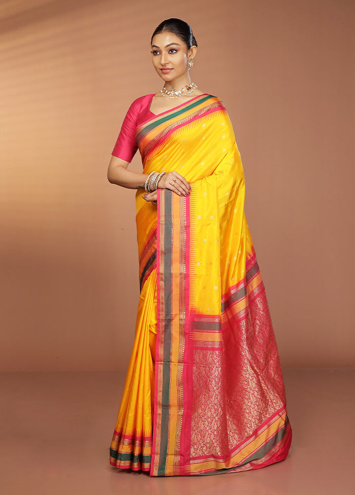 Yellow Kanjivaram Silk Saree With Blouse Piece