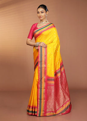 Yellow Kanjivaram Silk Saree With Blouse Piece