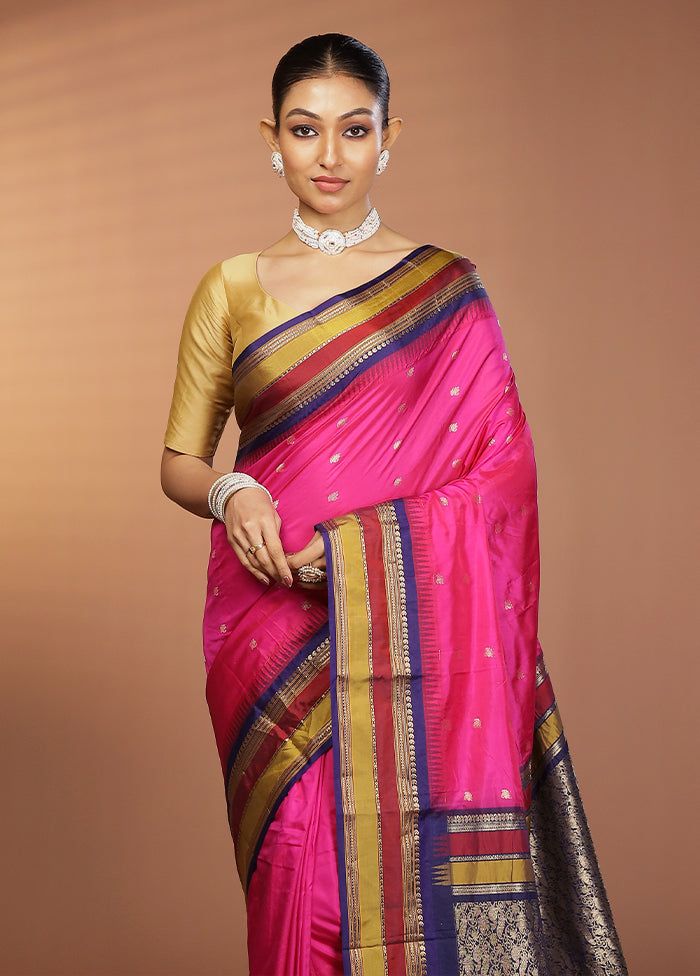Pink Kanjivaram Silk Saree With Blouse Piece