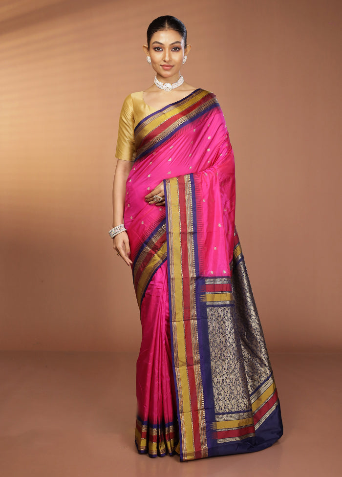 Pink Kanjivaram Silk Saree With Blouse Piece
