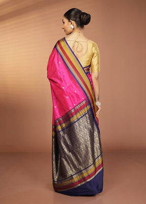 Pink Kanjivaram Silk Saree With Blouse Piece