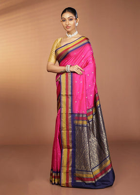 Pink Kanjivaram Silk Saree With Blouse Piece