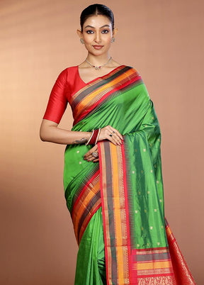 Green Kanjivaram Silk Saree With Blouse Piece