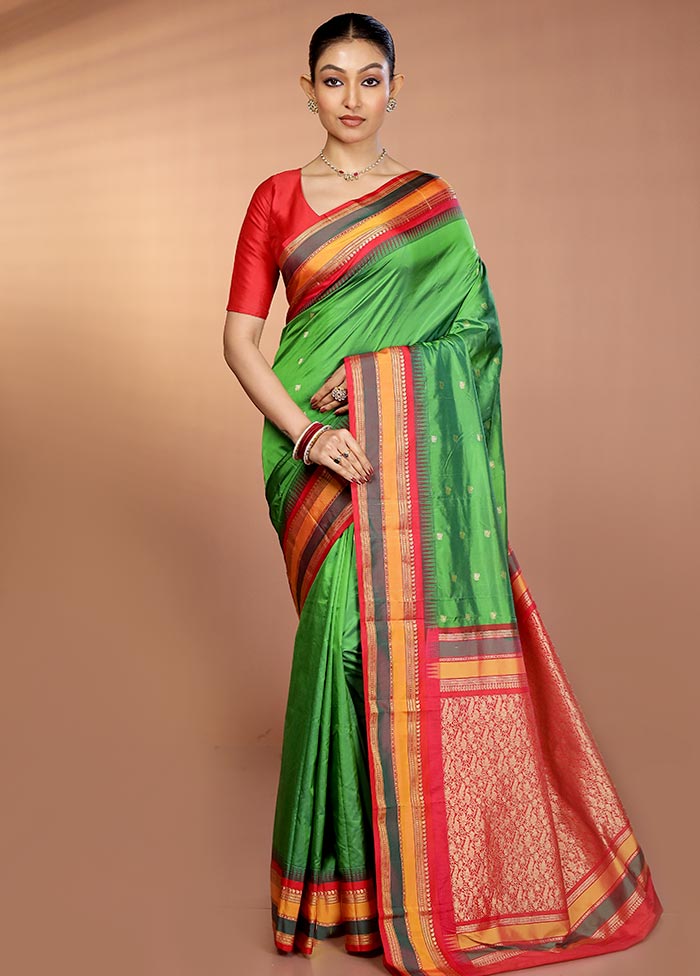 Green Kanjivaram Silk Saree With Blouse Piece