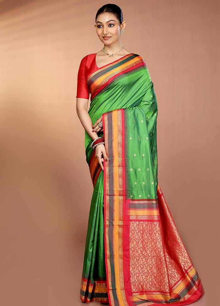 Green Kanjivaram Silk Saree With Blouse Piece