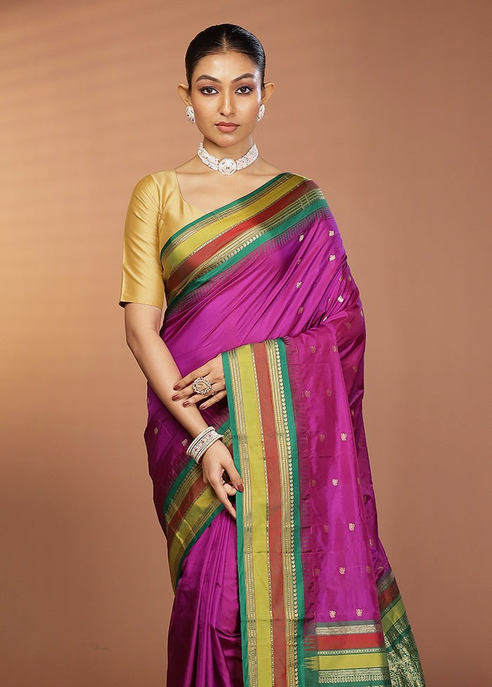 Purple Kanjivaram Silk Saree With Blouse Piece