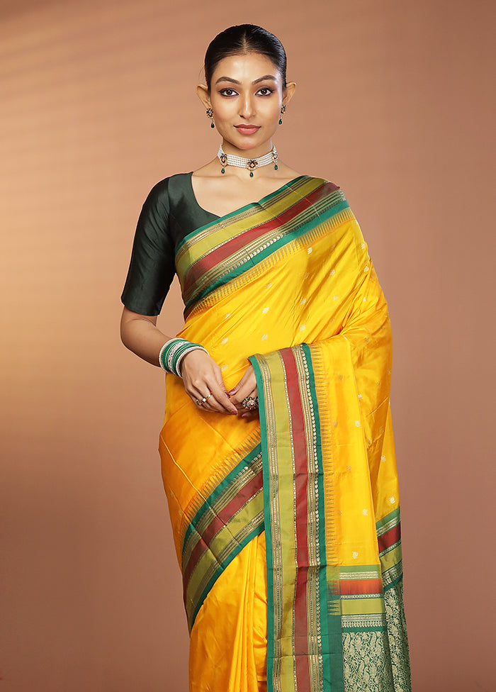 Yellow Kanjivaram Silk Saree With Blouse Piece