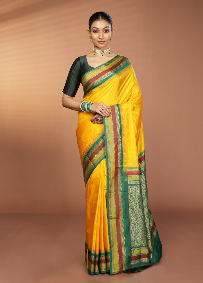 Yellow Kanjivaram Silk Saree With Blouse Piece