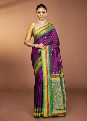 Purple Kanjivaram Silk Saree With Blouse Piece