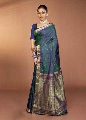 Blue Kanjivaram Silk Saree With Blouse Piece