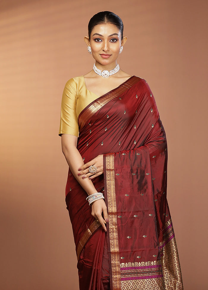 Maroon Kanjivaram Silk Saree With Blouse Piece