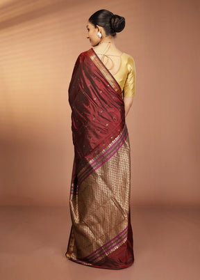 Maroon Kanjivaram Silk Saree With Blouse Piece