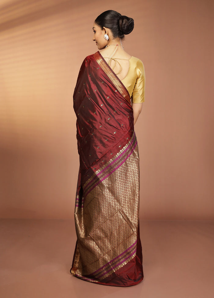 Maroon Kanjivaram Silk Saree With Blouse Piece