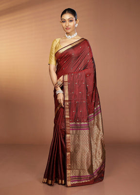 Maroon Kanjivaram Silk Saree With Blouse Piece