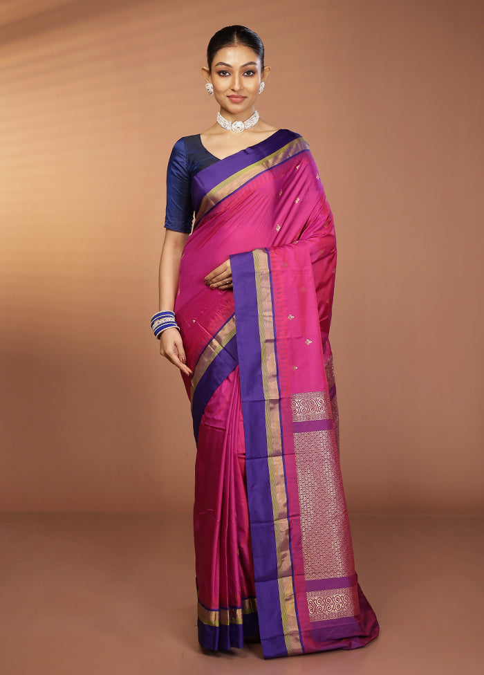 Pink Kanjivaram Silk Saree With Blouse Piece