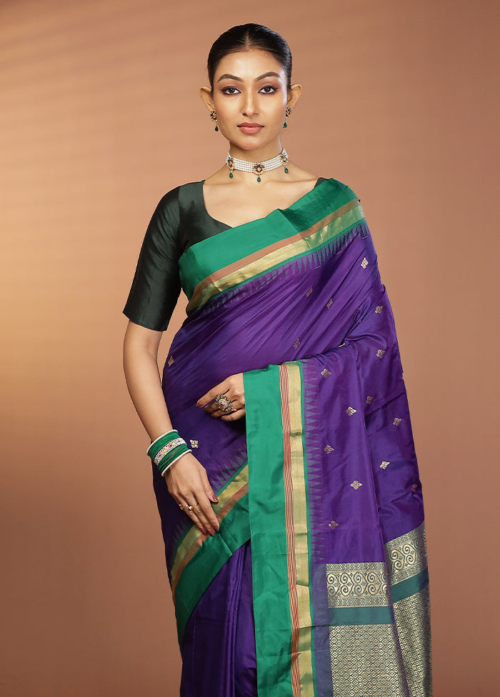 Blue Kanjivaram Silk Saree With Blouse Piece