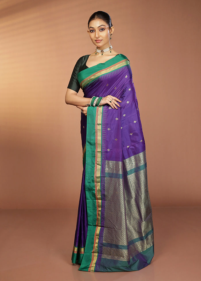 Blue Kanjivaram Silk Saree With Blouse Piece
