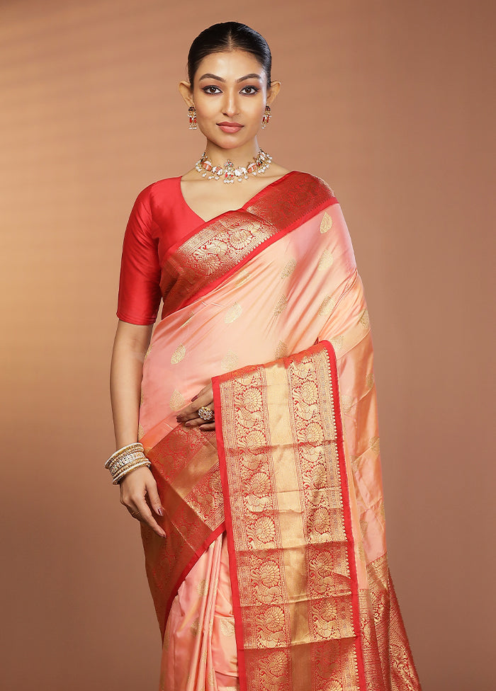 Pink Handloom Kanjivaram Pure Silk Saree With Blouse Piece