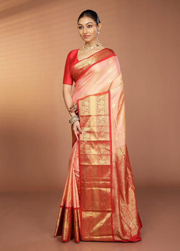 Pink Handloom Kanjivaram Pure Silk Saree With Blouse Piece