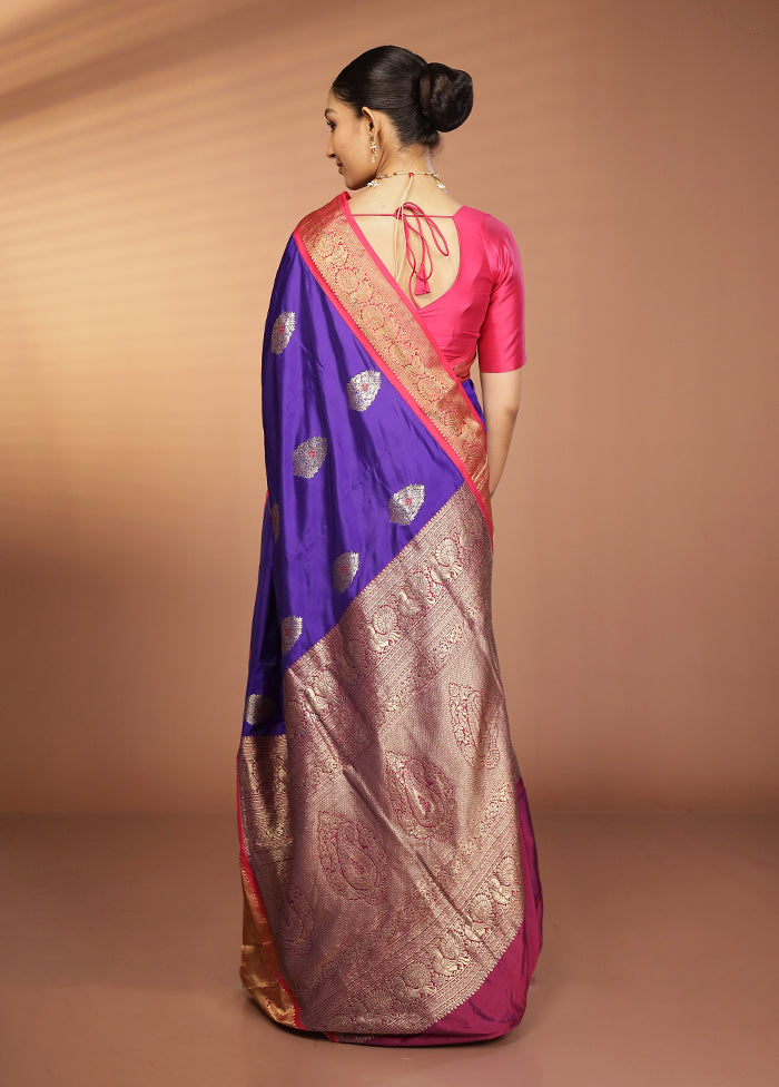 Blue Handloom Kanjivaram Pure Silk Saree With Blouse Piece