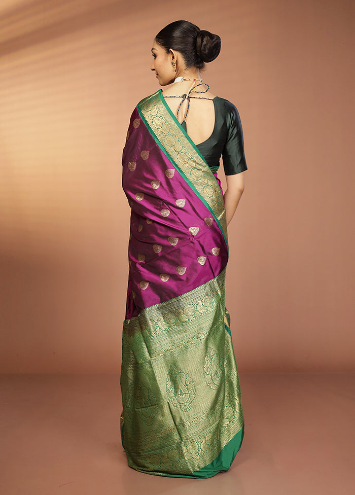 Purple Handloom Kanjivaram Pure Silk Saree With Blouse Piece