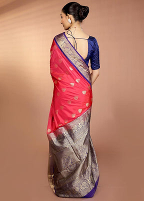 Pink Handloom Kanjivaram Pure Silk Saree With Blouse Piece