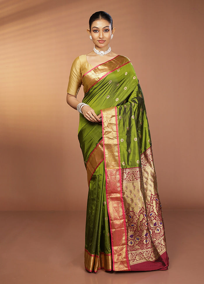 Green Kanjivaram Silk Saree With Blouse Piece