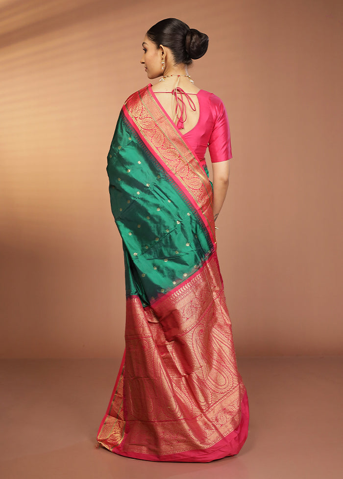 Green Handloom Kanjivaram Pure Silk Saree With Blouse Piece