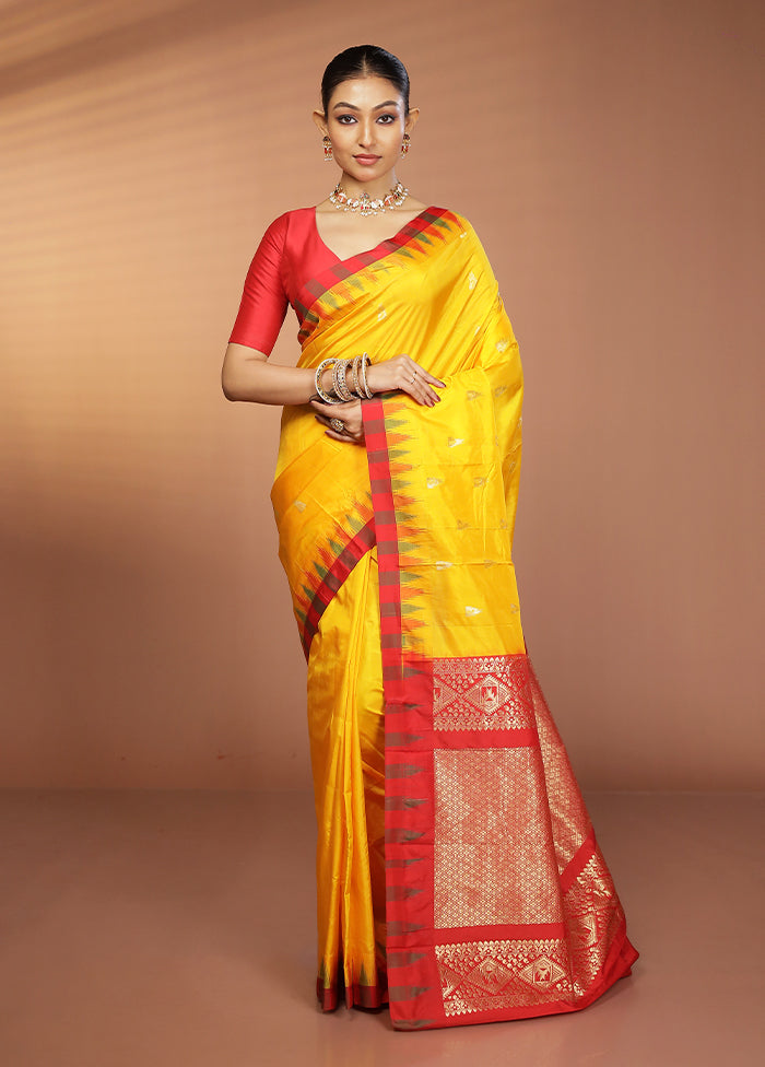 Yellow Kanjivaram Silk Saree With Blouse Piece
