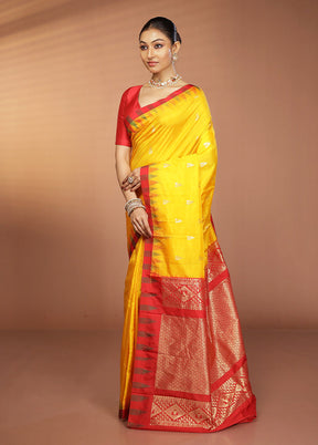 Yellow Kanjivaram Silk Saree With Blouse Piece