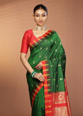 Green Kanjivaram Silk Saree With Blouse Piece