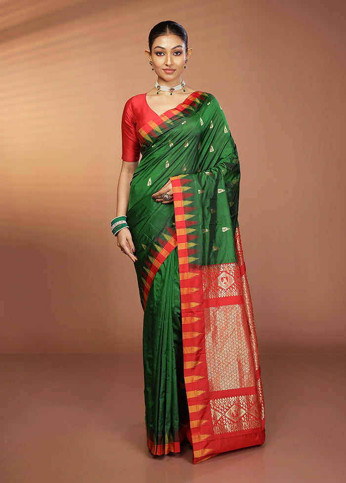 Green Kanjivaram Silk Saree With Blouse Piece