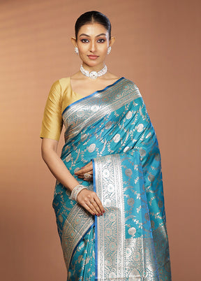 Blue Banarasi Silk Saree With Blouse Piece