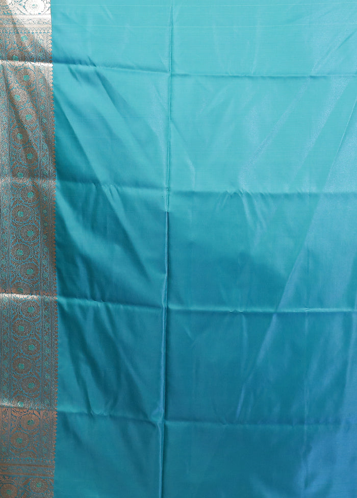 Blue Banarasi Silk Saree With Blouse Piece