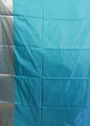 Blue Banarasi Silk Saree With Blouse Piece