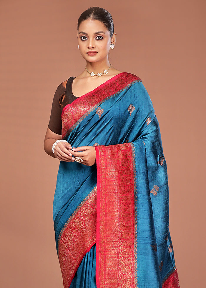 Green Tussar Pure Silk Saree With Blouse Piece