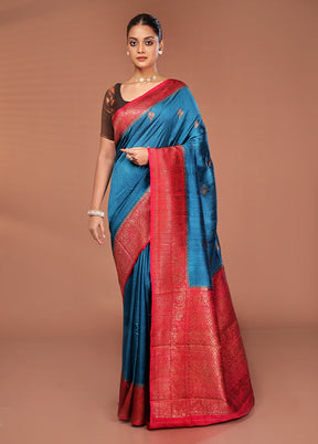 Green Tussar Pure Silk Saree With Blouse Piece