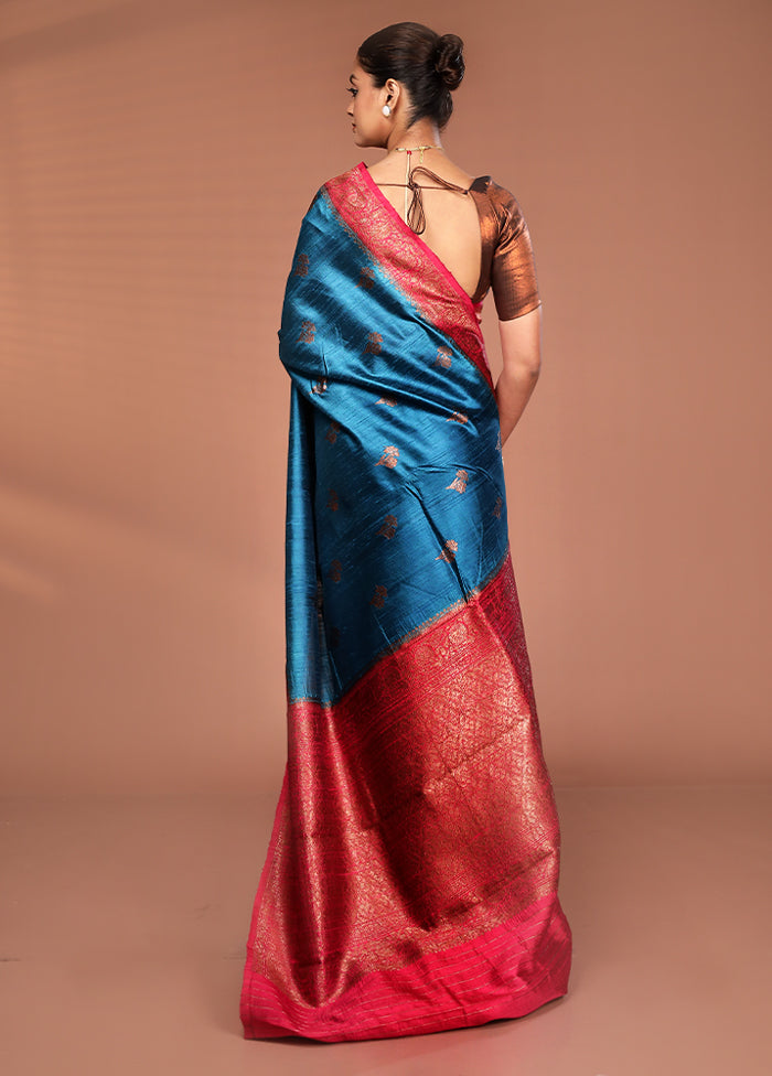 Green Tussar Pure Silk Saree With Blouse Piece