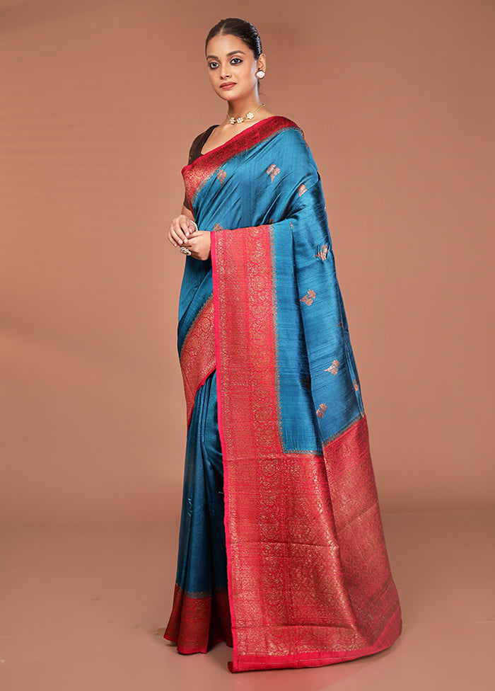 Green Tussar Pure Silk Saree With Blouse Piece