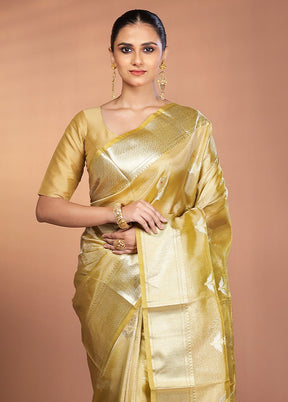 Yellow Tissue Silk Saree With Blouse Piece