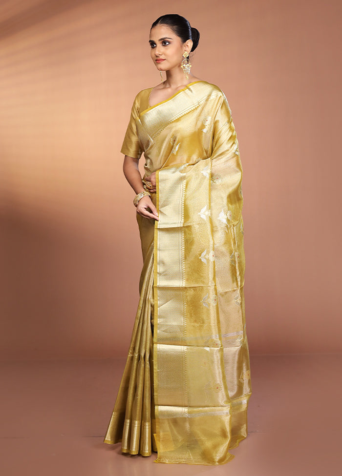 Yellow Tissue Silk Saree With Blouse Piece