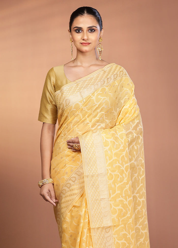 Yellow Kora Silk Saree With Blouse Piece