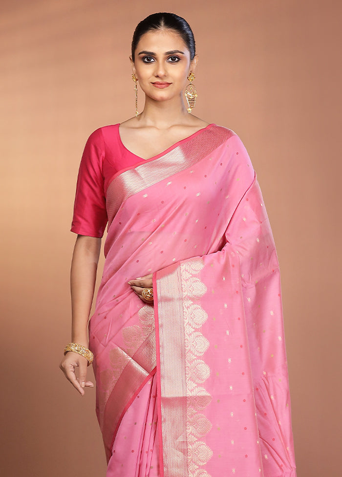 Pink Kora Silk Saree With Blouse Piece