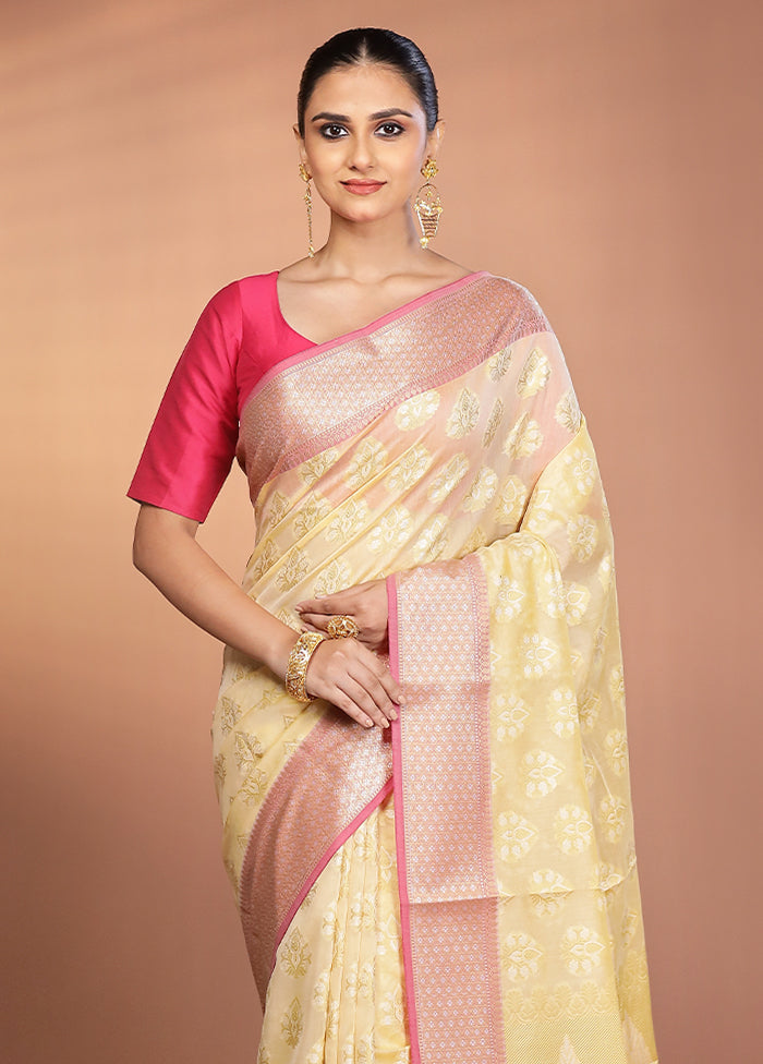 Cream Kora Silk Saree With Blouse Piece