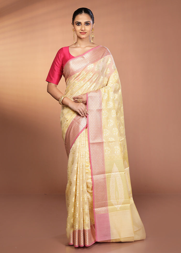 Cream Kora Silk Saree With Blouse Piece