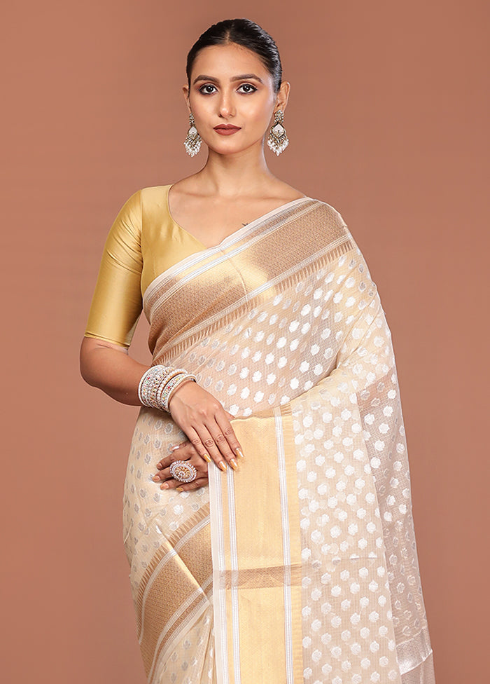 Cream Kora Silk Saree With Blouse Piece