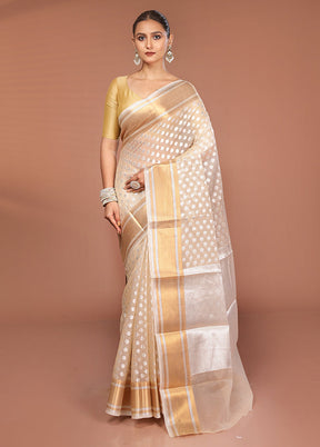 Cream Kora Silk Saree With Blouse Piece