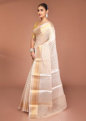 Cream Kora Silk Saree With Blouse Piece