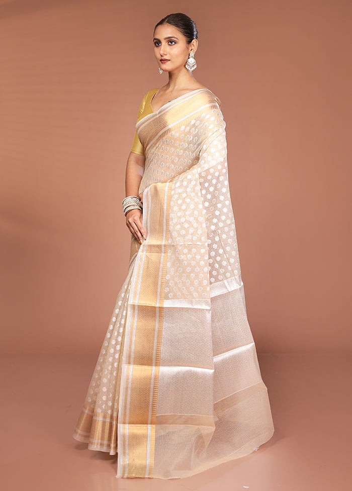 Cream Kora Silk Saree With Blouse Piece
